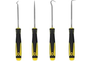 SundiooK 4-Piece Car Pick and Hook Set O-for Ring, Oil Seal & Gasket Removal Hardened Steel, 160mm, Yellow/Black