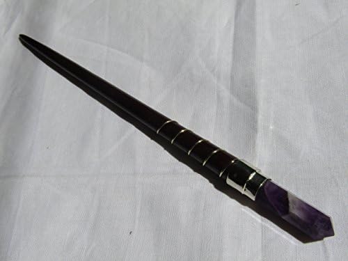 mysticalindia Handmade Wooden Hair Stick, Rose Wood Hair Pin, Hair Fork Hair Accessory, With Healing Amethyst Wand.