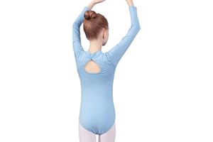 Libaobaoyo Girls Long Sleeve Dance Leotards Stand Collar Lace Stitching Bodysuit Ballet Dancewear 3-12 Y