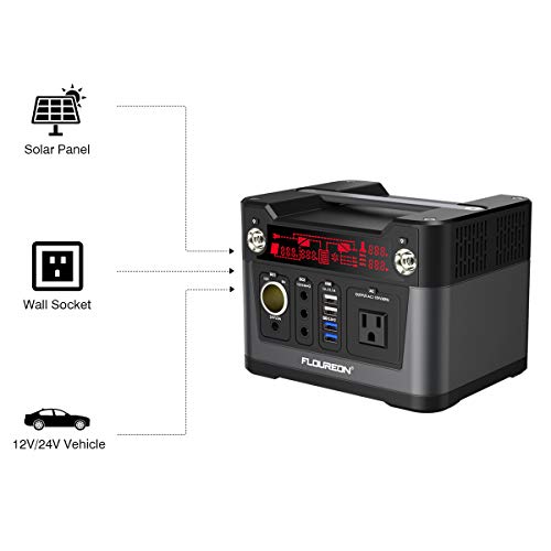 floureon 300W 280Wh/78000mAh Portable Power Station Solar Generator Power Supply Solar with 110V AC Outlet, QC3.0 USB, 12V/24V DC, Charged by Solar Panel/Wall Outlet/Car Charger