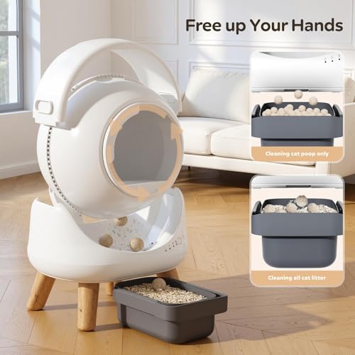 Beokeo Automatic Cat Litter Box, Self Cleaning Litter Box for Multiple Cats, Smart App Control, Safety Sensors, 15-Day Odor Control, Large Capacity Cat Litter Box for Cats up to 18 lbs, White
