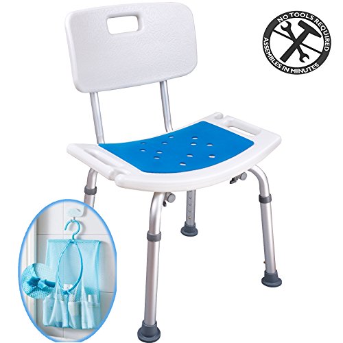 Medokare Shower Chair with Back – Padded Shower Seat for Seniors with Handles and Tote Bag, Shower Bench Bath Chair for…