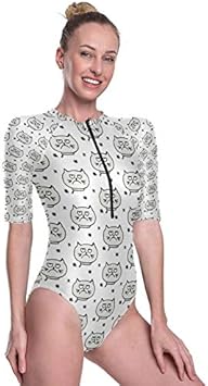 Amazon 競泳水着 半袖 ネコ かわいい 猫柄 アニマル柄 フィットネス水着 セパレート水着 ワンピース オールインワン レディース 体系カバー スリムデザイン 速乾 練習用 水泳服 大きいサイズ 着痩せ セクシー 温泉 紫外線対策 S Xl Eqq レディースフィットネス
