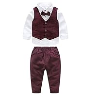 JIANLANPTT Gentleman Casual Suits Baby Boys Vest Pants Shirt Party Wedding Clothes Set Burgundy Red 120(4-5Y)