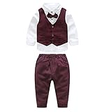 JIANLANPTT Gentleman Casual Suits Baby Boys Vest Pants Shirt Party Wedding Clothes Set Burgundy Red 100(2-3Y)