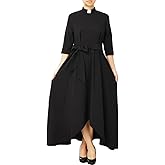 Church Dress for Women Half Sleeve Loose Elegant Clergy Maxi Dress with Tab Insert Collar and Belts