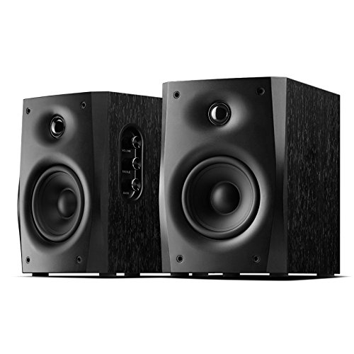 Swans - D1010-IV - 2.0 Powered Speakers - Compact Solid Wood Bookshelf Cabinet (Black) - 4