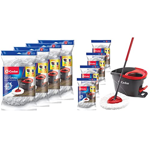 O-Cedar EasyWring Spin Mop System with Microfiber Refills (Pack of 4)