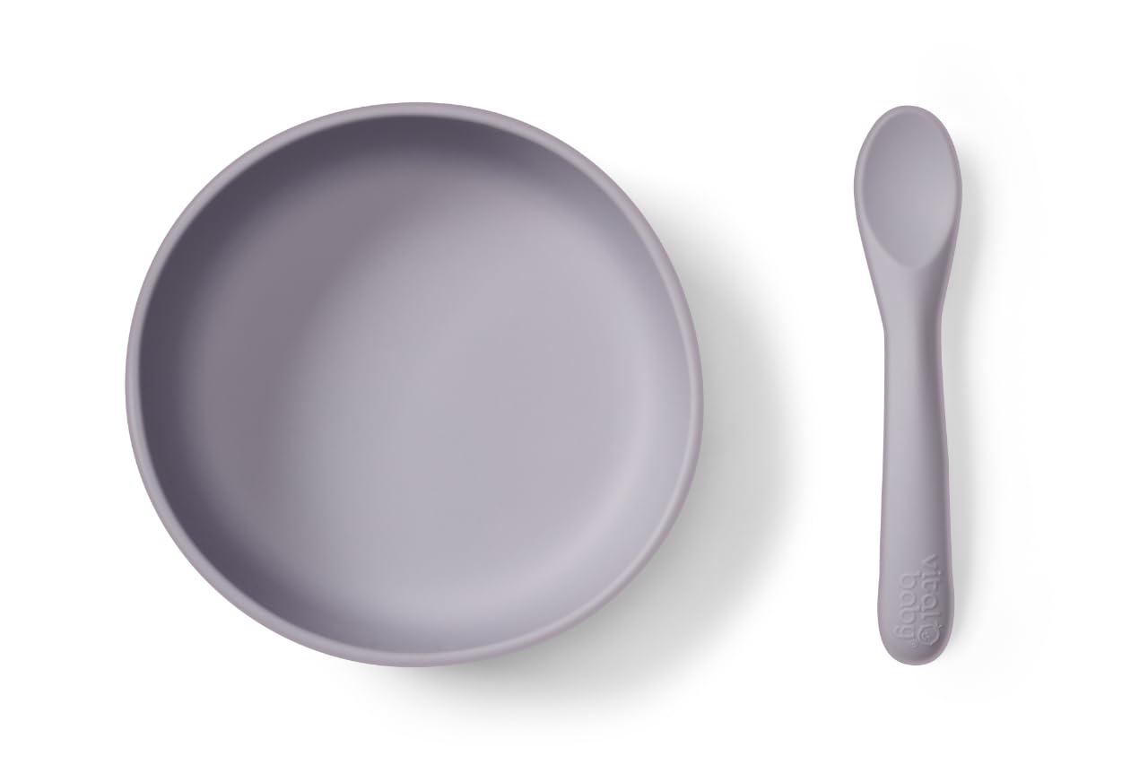 Vital Baby Nourish Silicone Suction Bowl Set - Mess-Free Weaning | Strong Suction Pad | Scooped Bowl and Chunky Spoon | BPA-Free | Easy to Clean | Suitable from 4 Months+ | Dusky Mauve
