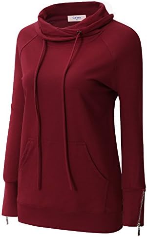 Winter Sweatshirts,Ca Kra Ladies Long Sleeve Pullover Cowl Neck Solid Casual Pullover Wine Red, S
