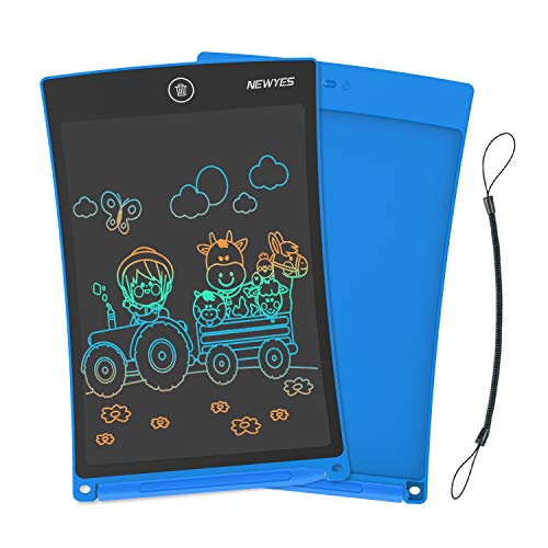 NEWYES 8.5 Inches Colorful Doodle Board LCD Screen Writing Tablet with Lock Function Magnetic Drawing Board Erasable Doodles Notepad Gifts for Ages 3+ Blue with Lanyard