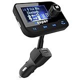 Esuper FM Transmitter for Car Audio Wireless Receiver Radio AUX Bluetooth Car Adapter with 2.0 Inch Display and USB Car Charger, Hands Free Calling