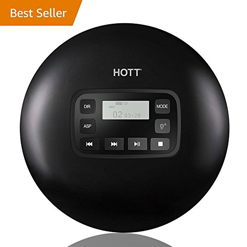 Portable CD Player, HOTT CD611 Personal Compact Disc Player with LCD Display, Stereo Earbuds and USB Charging Cable, Electronic Skip Protection Anti-Shock Function - Black