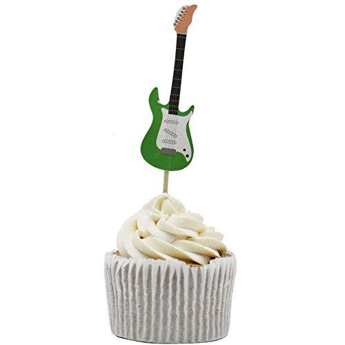 Betop House Set of 24 Pieces Guitar Themed Decorative Cupcake Topper for Music Party