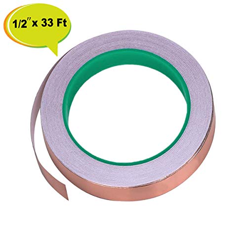 Copper Foil Tape 1/2 Inch x 33 Feet - Double Sided Conductive Adhesive for Guitar EMI Shielding, Paper Circuits, Stained Glass, Slug Repellent, Electrical Repairs, Grounding -1/2 Inch