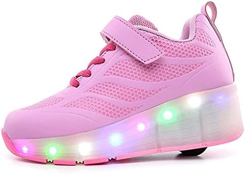 QOUJEILY Roller Skate Shoes Led Light Wheel Sneakers for Boys Girls Pink