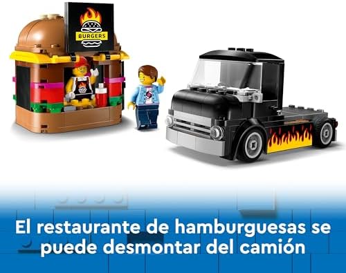 Lego city burger truck, food truck toy, presente para meninos e meninas de 5 anos ou mais, brincadeira imaginativa com van e cozinha, minifigura de vendedora, acessório de hambúrguer 60404