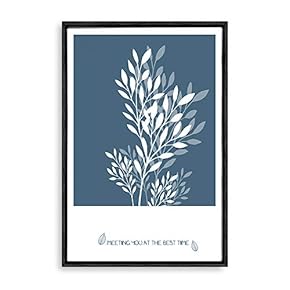 Framed Canvas Wall Art - White Leaf on Grayish-Blue Background - Canvas Prints Home Artwork Decoration for Living Room,Bedroom - 16x24 inches