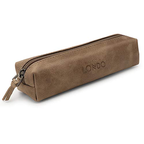 LONDO Genuine Leather Zipper Pen, Pencil & Cosmetic Case - Pouch Stationery Bag