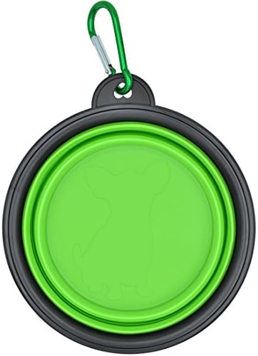 Meicent Collapsible Dog Travel Bowl with Carabiner Clip, FDA Approved, BPA-Free Silicone Portable Pet Bowl for Dogs &amp; Cats,Small Animals,Feeding&amp;Watering Supply(Green)