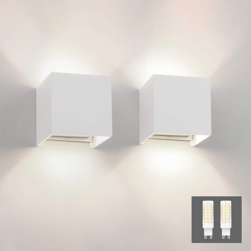 Klighten Modern LED Wall Lights Up and Down Wall Lamp Indoor/Outdoor Wall Sconce Lights for Living Room, Bedroom, Hallway, Natural White 4000K,White (G9 LED Bulb Include)