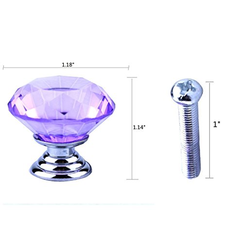 Dresser Knobs, YIFAN 10Pcs 30mm Crystal Glass Diamond Shape Cabinet Knobs Cupboard Drawer Pull Handles - Purple