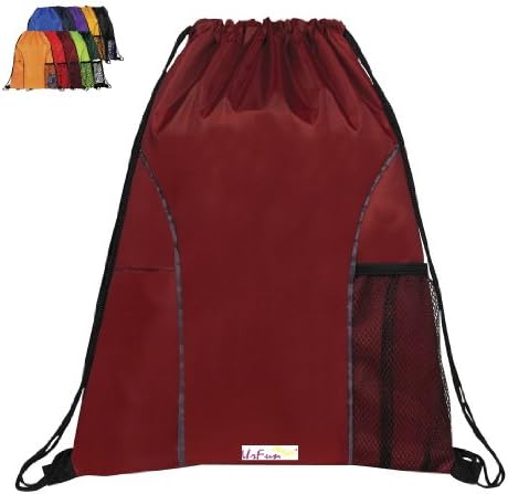Urfunbag Dual Pocket Drawstring Nylon Backpack (Burgundy)