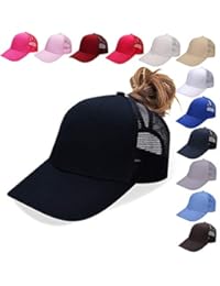 NeuFashion Ponycap Messy High Bun Ponytail Adjustable Mesh Trucker Baseball Cap Hat, Black, One Size