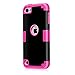 Case for iPod Touch 5 Case for iPod Touch 6 Case, Dual 3 in 1 Hard PC Case + Silicone Shockproof Heavy Duty High Impact Armor Hard Case Cover for Apple iPod touch 5 6th Generation (black+hot pink)
