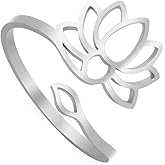 kkjoy Lotus Flower Yoga Ring Stainless Steel Lotus Adjustable Open Finger Rings Inspirational Jewelry Gift for Women Teens