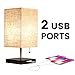 Apbeam Dual USB Table Lamp Bedside Lamp with 2 USB Charging Charger Ports Fabric Linen Lampshade Nightstand Desk Lamp E26 E27 LED Bulb Base for Bedroom Living Room Dining Room Baby Room Light Fixture