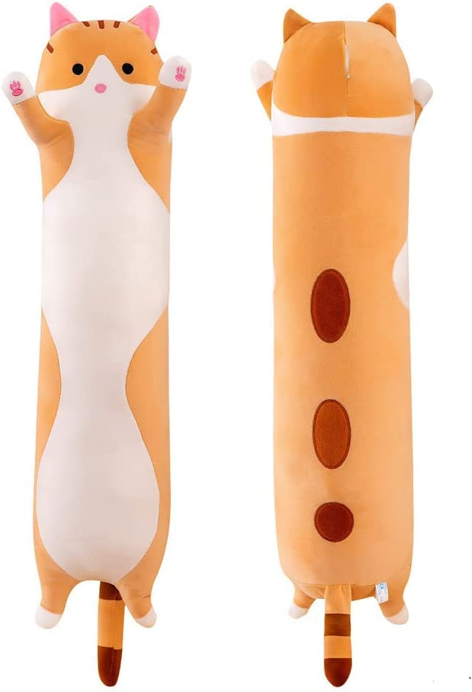 JOSON Long Cat Plush Sleeping Pillow, Cute Soft Long Cat Plush Toy, for Boys and Girls (27.7 inche sbrown)