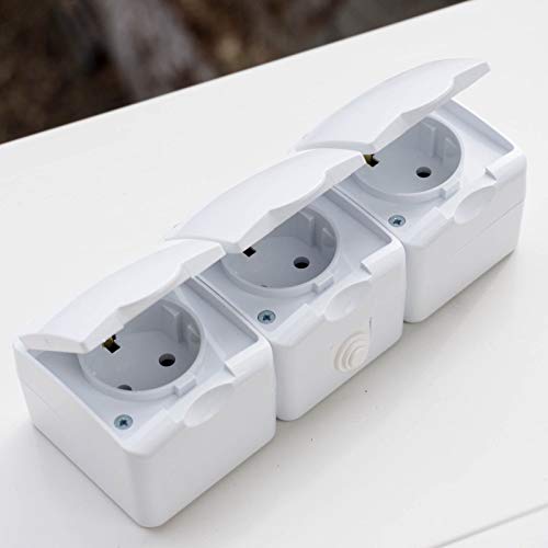 3er Steckdose weiss 3-fach Feuchtraum IP44 16A 250V Aufputz-Montage CE Spritzwassergeschutzt