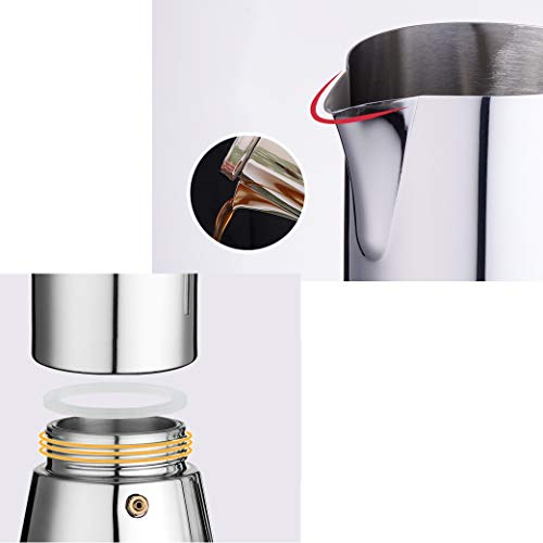 DYB Espressokocher Moka Pot Induction italienische Kaffeekanne Home Konzentrat Make Kaffeegerät Edelstahl (Color : A) – Bild 7