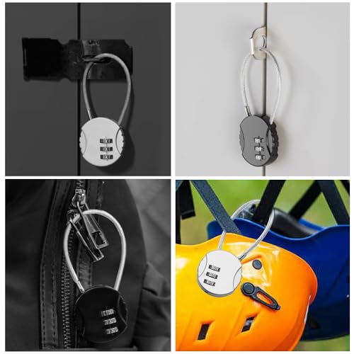 4 Pieces Steel Cable Lock with Combination, 3 Digit Combination Padlocks, Long Rope Padlock, Small Suitcase Padlocks for Aircraft (2 Sizes)