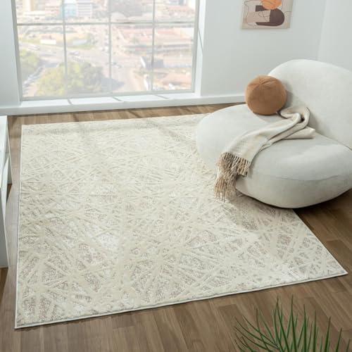 LUXE WEAVERS Modern Abstract Lines Beige 8x10 Area Rug, Geometric Living Room Carpet