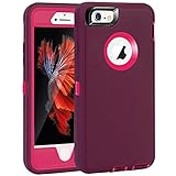 iPhone 6 Plus/6S Plus Case, Maxcury Heavy Duty Shockproof Series Case for iPhone 6 Plus /6S Plus (5.5") with Built-in Screen Protector Compatible with All US Carriers (Wine/Fushcia)