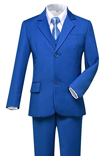 Boys Suit Ring Bearer Dress Clothes with Blazer Vest Pants Shirt and Tie Royal Blue Size 14