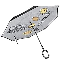 Murphys Toast Jump Double Layer Inverted Umbrella For Car Reverse Folding Upside Down C-Shaped Hands - Lightweight & Windproof - Ideal Gift