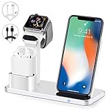 SENZLE Wireless Charger Watch Stand,3 in1 Aluminum Wireless Charger Charging Stand Dock Station for iWatch Series 4/3/2/1/ AirPods/iPhone x/xr/xs/xs max/8/8 Plus,iWatch Charging Stand-(Silver)