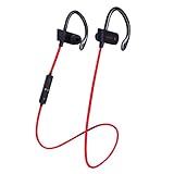 Foreverrise Bluetooth Headphones, Wireless 4.1 Sweatproof Earhook In-Ear Noise Cancelling Stereo Earphones, Secure Fit for Sports with Hands-free Mic (Red)