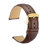WOCCI Watch Bands Replace Brown Vintage Leather Watch Strap with Gold Metal Pins Buckle for Men or Women