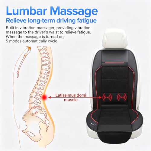 DMG Car Seat Cooling Cushion with 3 Speeds USB Fan, Breathable 3D Borneol Fabric & Lumbar Support, Summer Ventilation Mat for Auto, Truck, SUV