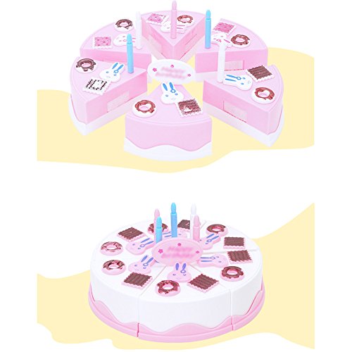 Lanlan 24Pcs Cake Cutting Toys Pretend Play Food Assortment Toy Set Birthday Cake for Kids DIY Pink white