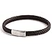 MERIT OCEAN Genuine Leather Bracelet for Men Brown and black interlaced Fashion Bangle Bracelet Stainless Steel Clasp (7.7inch(19.5cm))