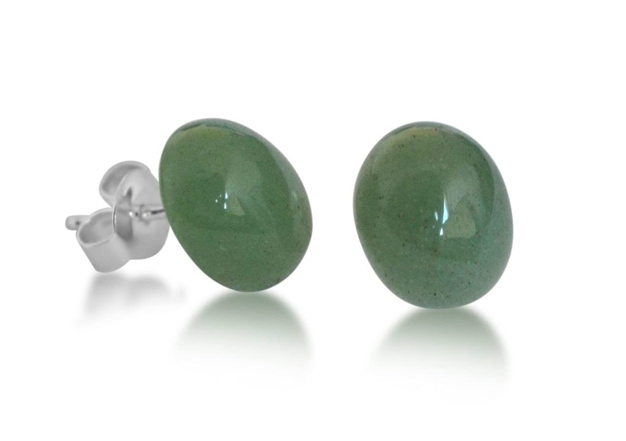 Aventurine ear studs, natural, 10x12 mm, 925 silver