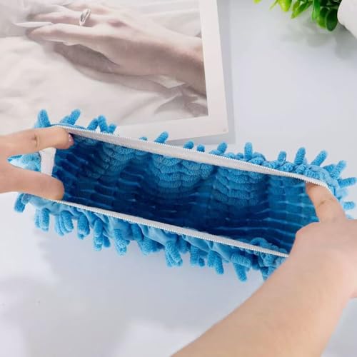 2-Pack Blue Mop Slippers - Microfiber Floor Cleaning Pads, Soft Washable House photo 9