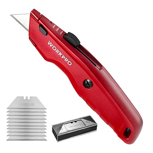 WORKPRO Premium Utility Knife, Retractable All Metal Heavy Duty Box Cutter, Quick