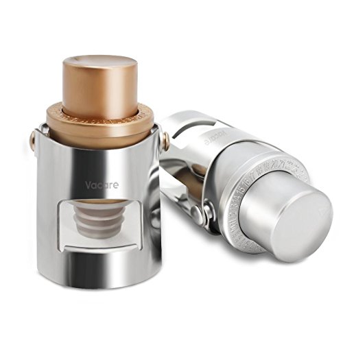 Champagne Stopper - Pumpable Champagne Saver with Date Markers to Increase Air Pressure and Seal Open Sparkling Wine Bottle 2 in 1 Champagne Cap - Sparkling Wine Saver 2pack by Vacare