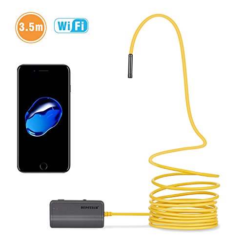 Depstech WiFi Endoscope,Upgraded Semi-rigid Wireless Borescope Inspection Camera 2.0 Megapixels HD Snake Camera for Android and IOS Smartphone, iPhone, Samsung, Tablet - Yellow(11.48 ft/3.5M)